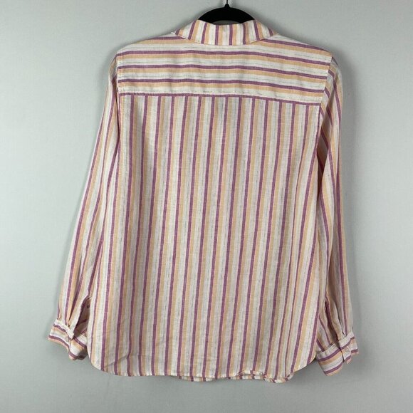 Chicos No-Iron Linen Metallic Striped Roll-Tab Shirt Size 1 US Medium - Picture 7 of 11